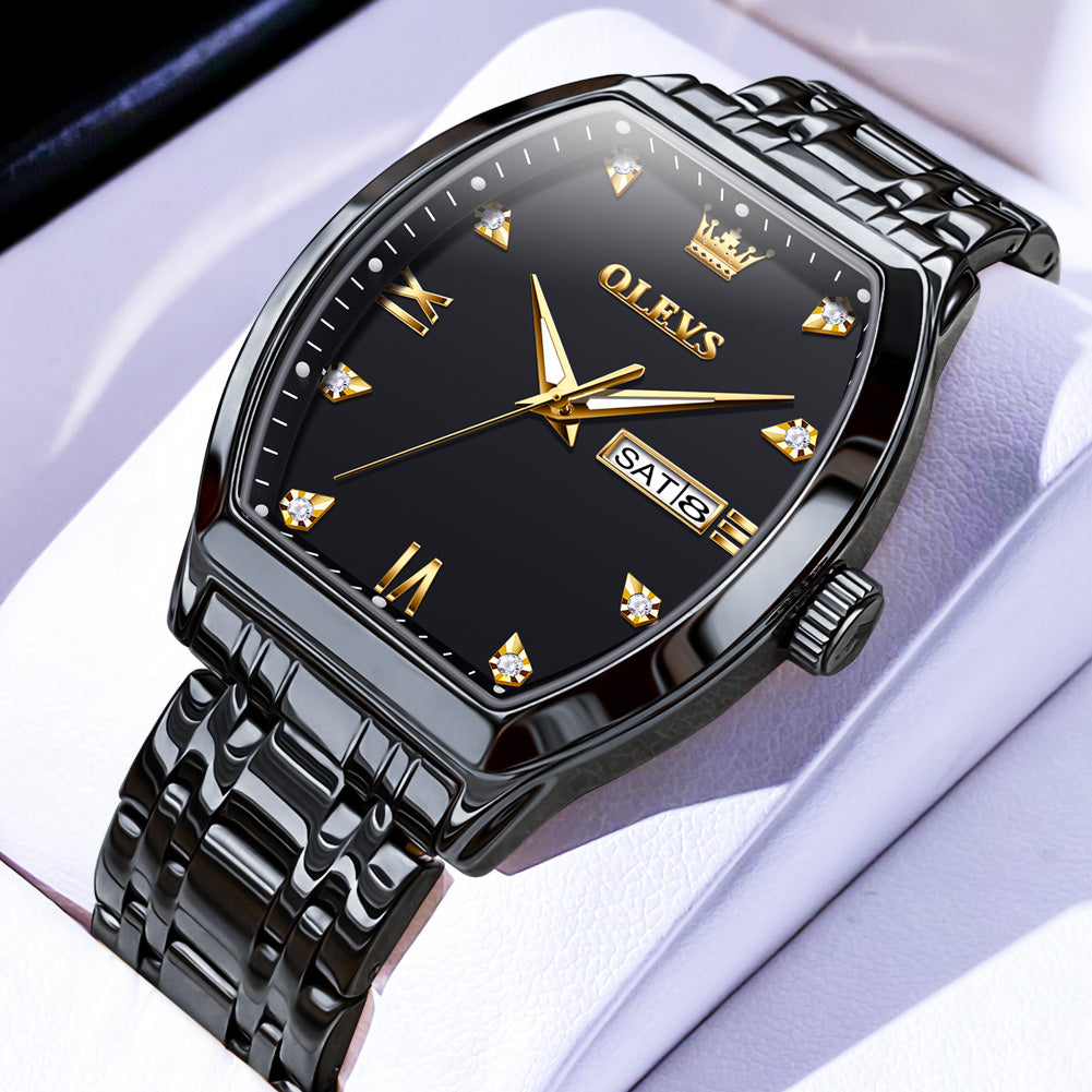 OLEVS 5528 Gold Watch Men Dress Diamond Tonneau Big Face Men Wrist Watch Waterproof Dual Watch Gift