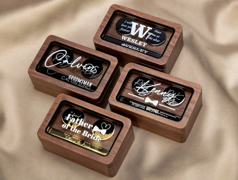 Engraved Metal Cufflinks and Tie Clip Set