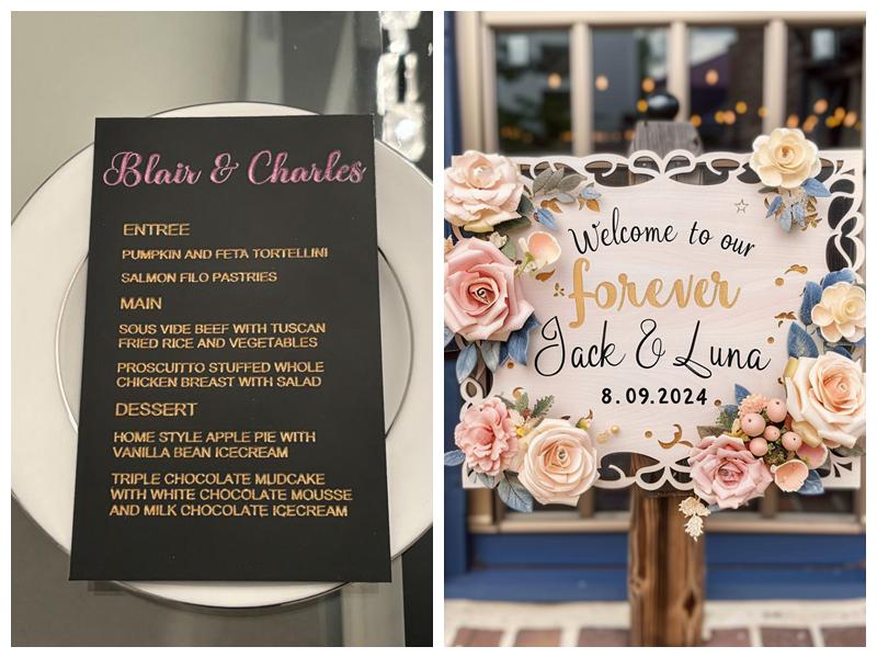 Laser Cut Menus and Thank You Cards