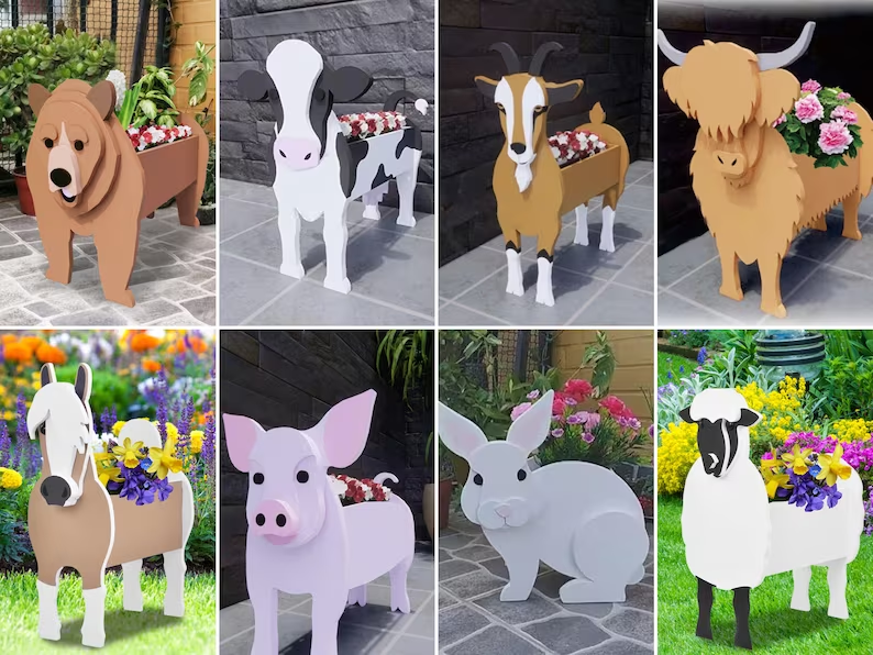 Wooden Animal Planter