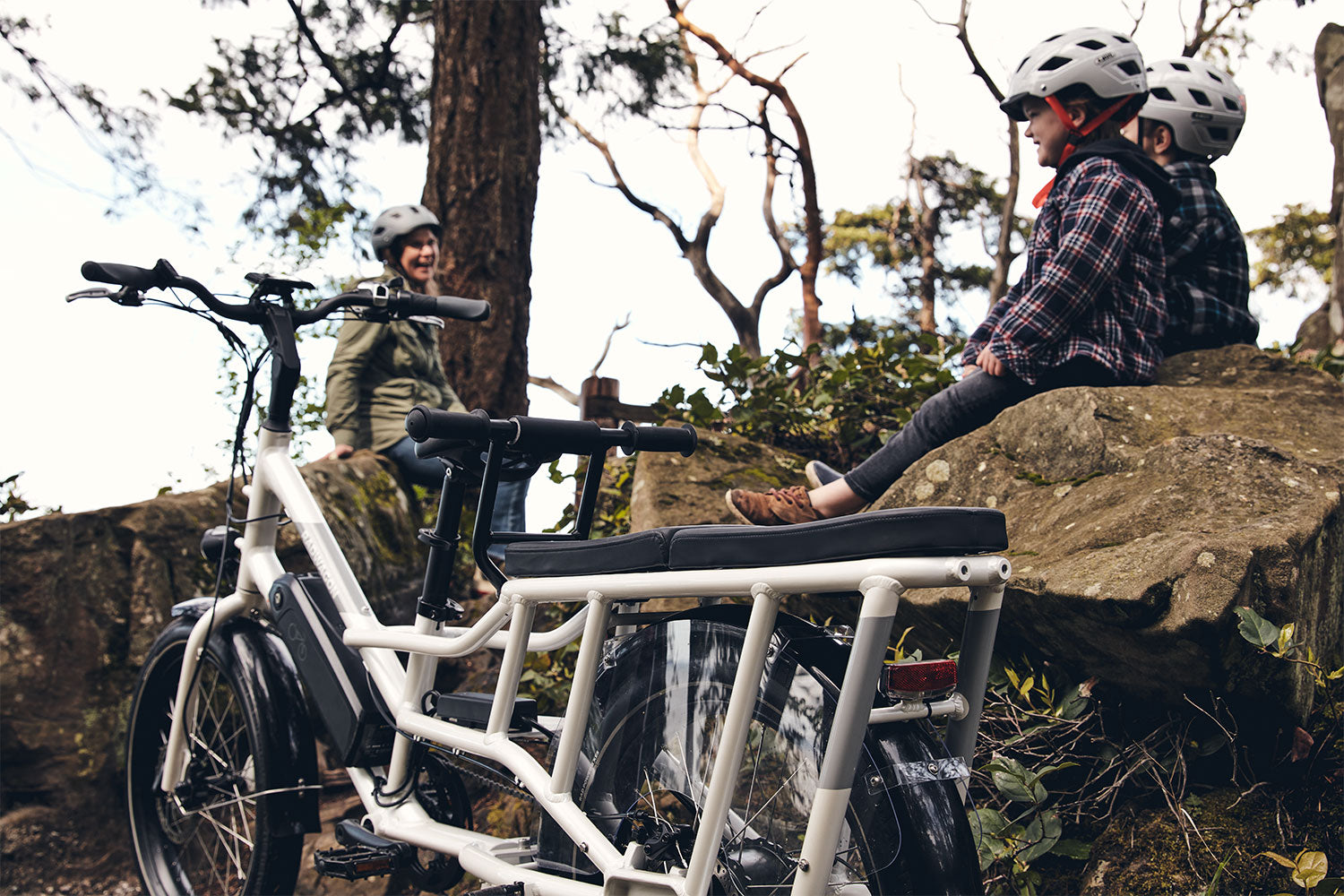 family in park with radwagon 4 e-bike