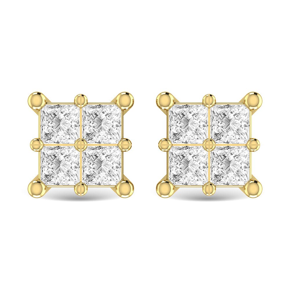 Diamond 1 Ct.Tw. Princess Cut Fashion Earrings in 14K Yellow Gold