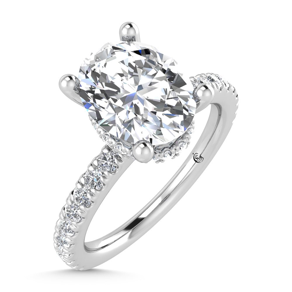 14K White Gold Lab Grown Diamond 2 3/8 Ct.Tw. Hidden Halo Engagement Ring (Center Oval)