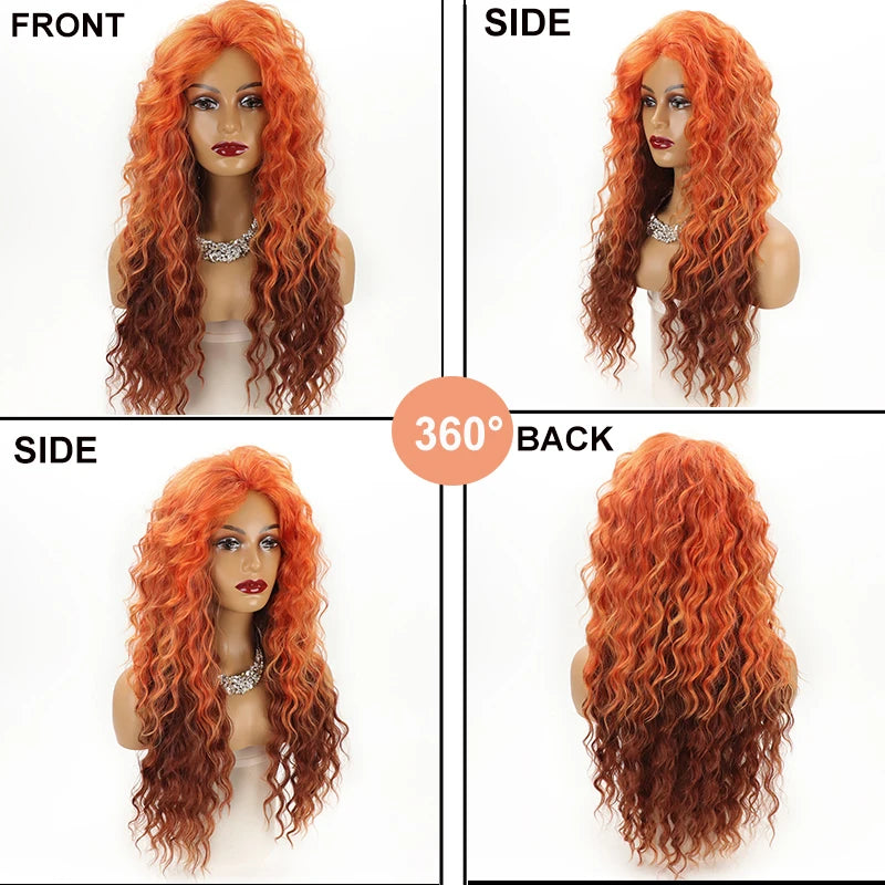 Long Fluffy Curly Wig for Women Ombre Orange Ginger Natural Wavy Hair Wig Ash Blonde Synthetic Loose Deep Wave Wig  Cosplay