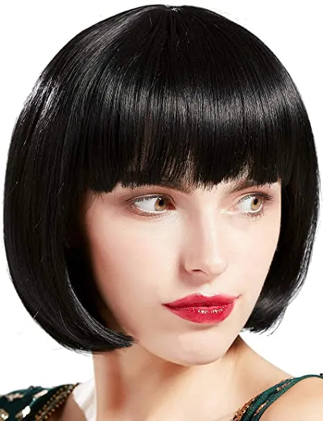 SuQ 1920s Flapper Short Wig Great Gatsby Bobo Wig Black Straight Wig Flapper Costume Hair Wigs Accessory