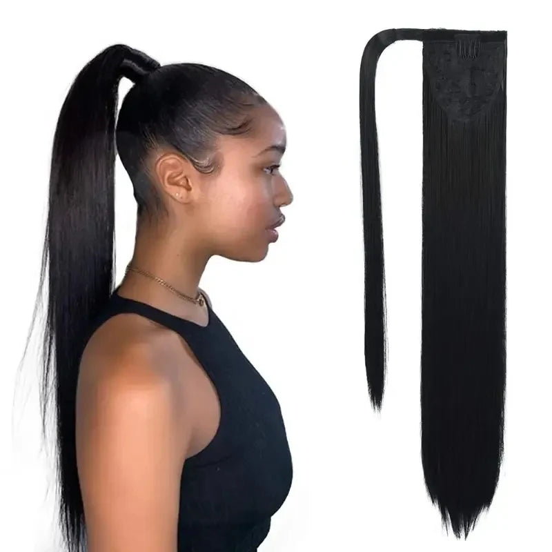 Straight  Human Hair  Wrap Around Ponytail  Natural Color Remy Hair  Clip in Ponytail Extension for Women