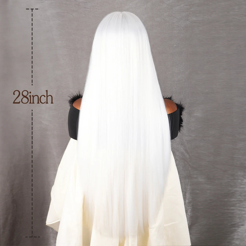 White Long Straight Lace Front Natural Wigs for Woman Heat Resistant Synthetic Wigs Suitable Daily Wig Lolita Cosplay Hair