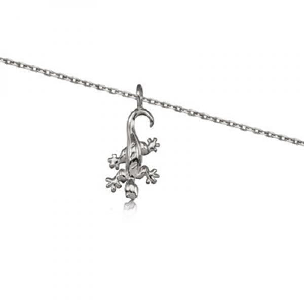 Rhodium Silver Gecko Necklace 16