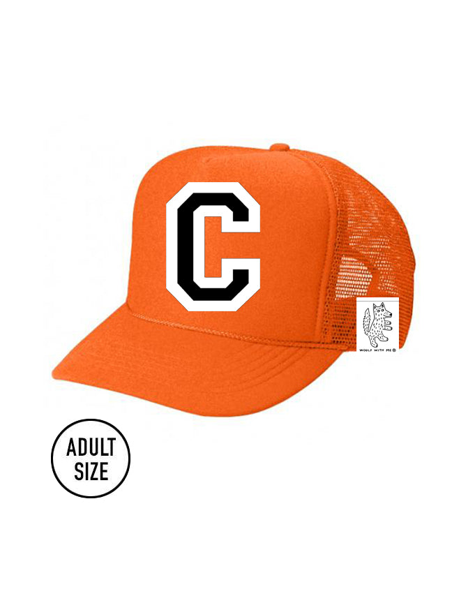 Custom Initial Letter (A-Z) Adult Trucker Hat (NEON ORANGE)