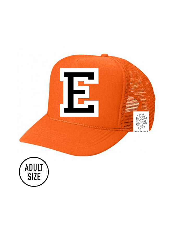 Custom Initial Letter (A-Z) Adult Trucker Hat (NEON ORANGE)