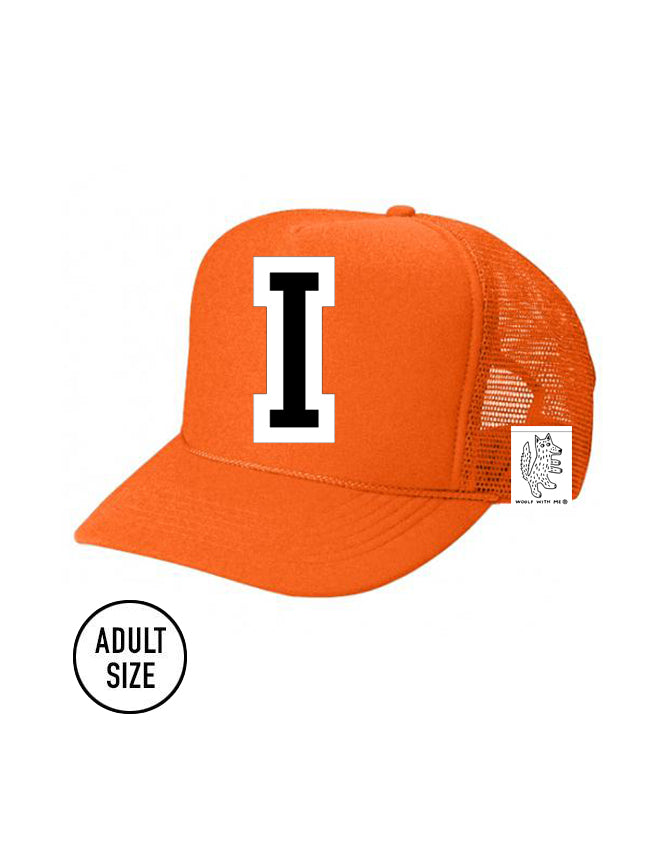 Custom Initial Letter (A-Z) Adult Trucker Hat (NEON ORANGE)