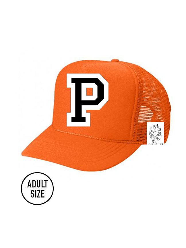 Custom Initial Letter (A-Z) Adult Trucker Hat (NEON ORANGE)