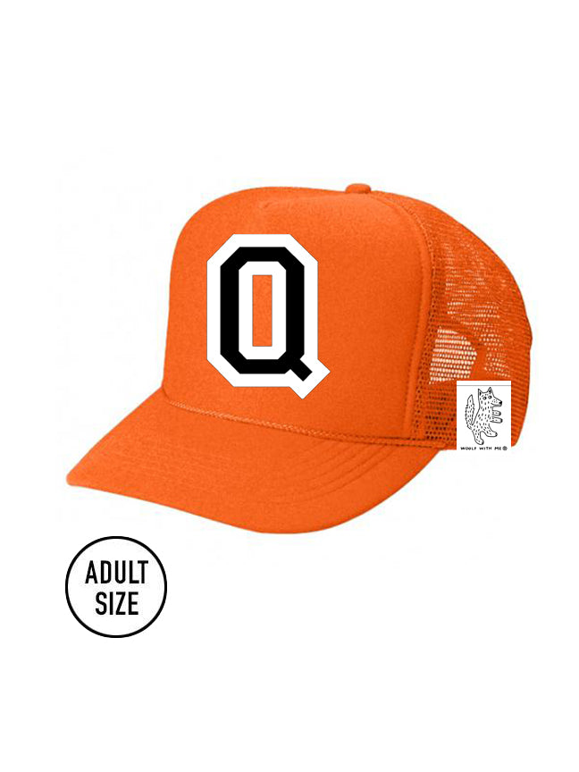 Custom Initial Letter (A-Z) Adult Trucker Hat (NEON ORANGE)