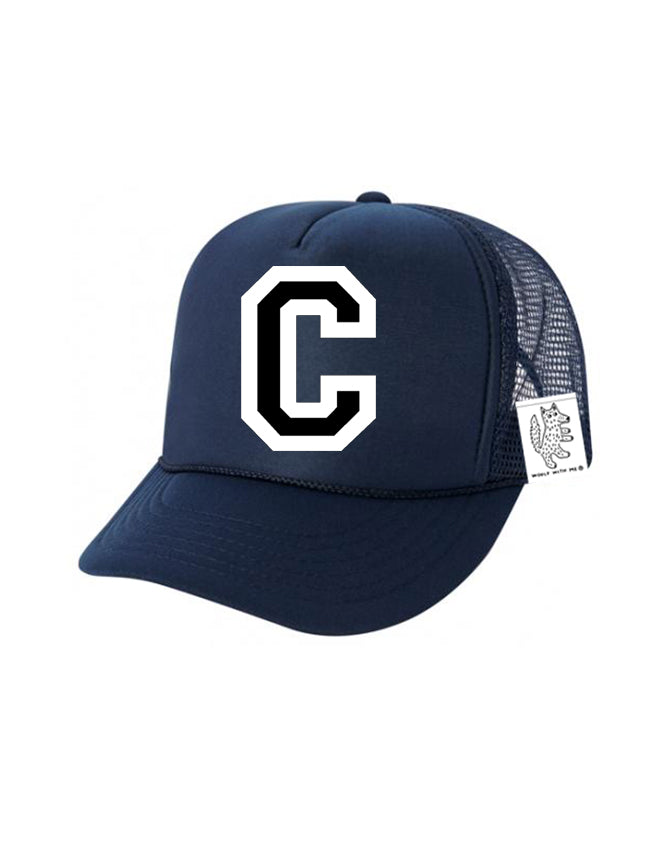 Custom Initial Letter (A-Z) Kids Trucker Hat (Navy)