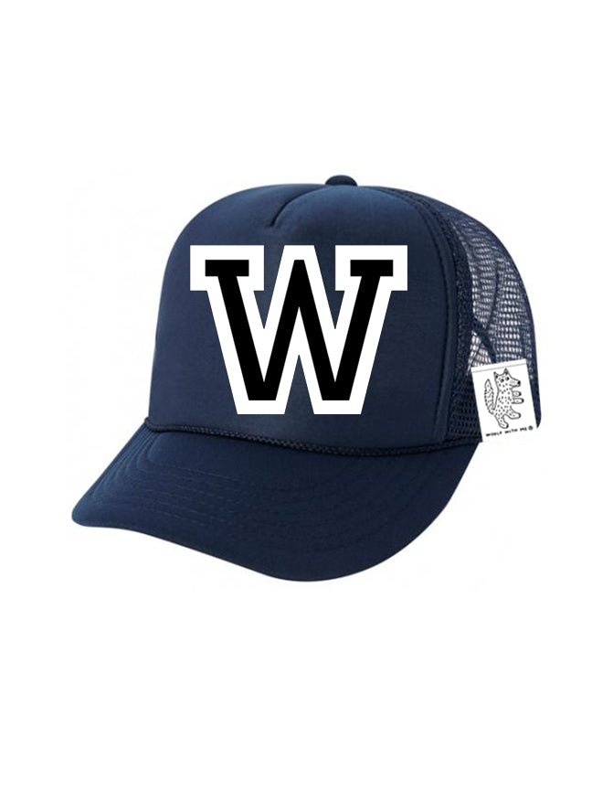 Custom Initial Letter (A-Z) Kids Trucker Hat (Navy)