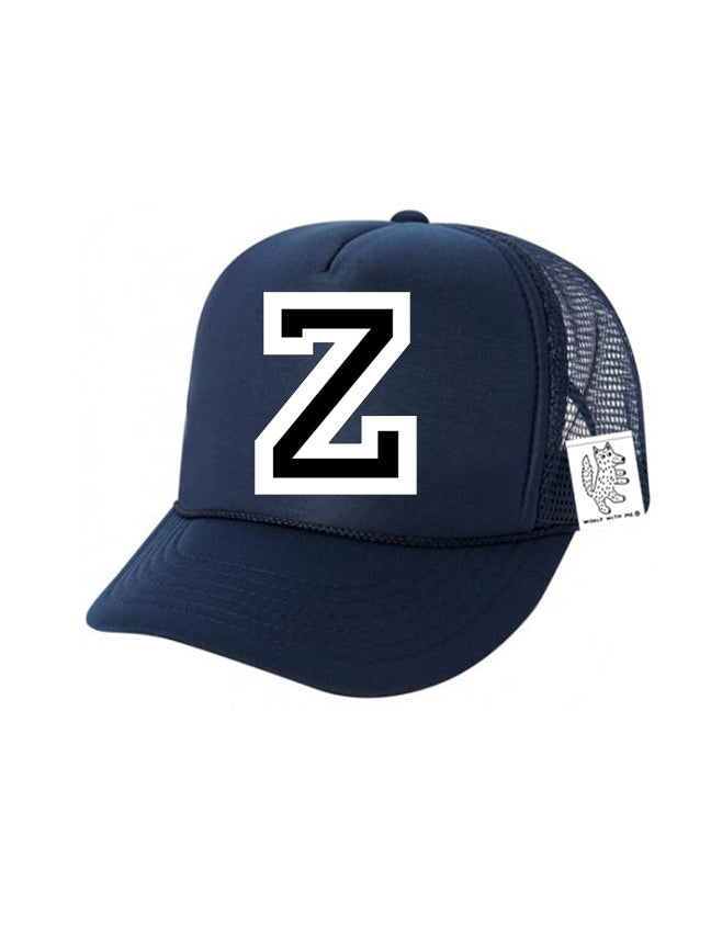 Custom Initial Letter (A-Z) Kids Trucker Hat (Navy)