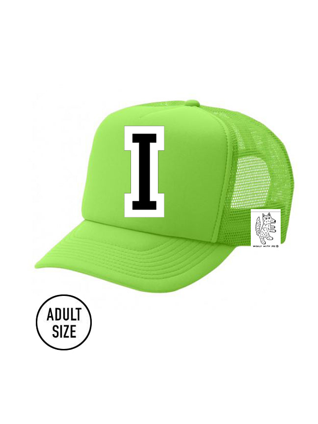 Custom Initial Letter (A-Z) Adult Trucker Hat (Neon Green)