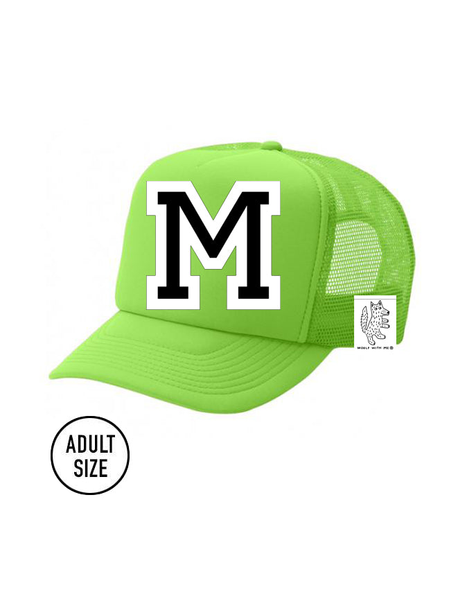 Custom Initial Letter (A-Z) Adult Trucker Hat (Neon Green)