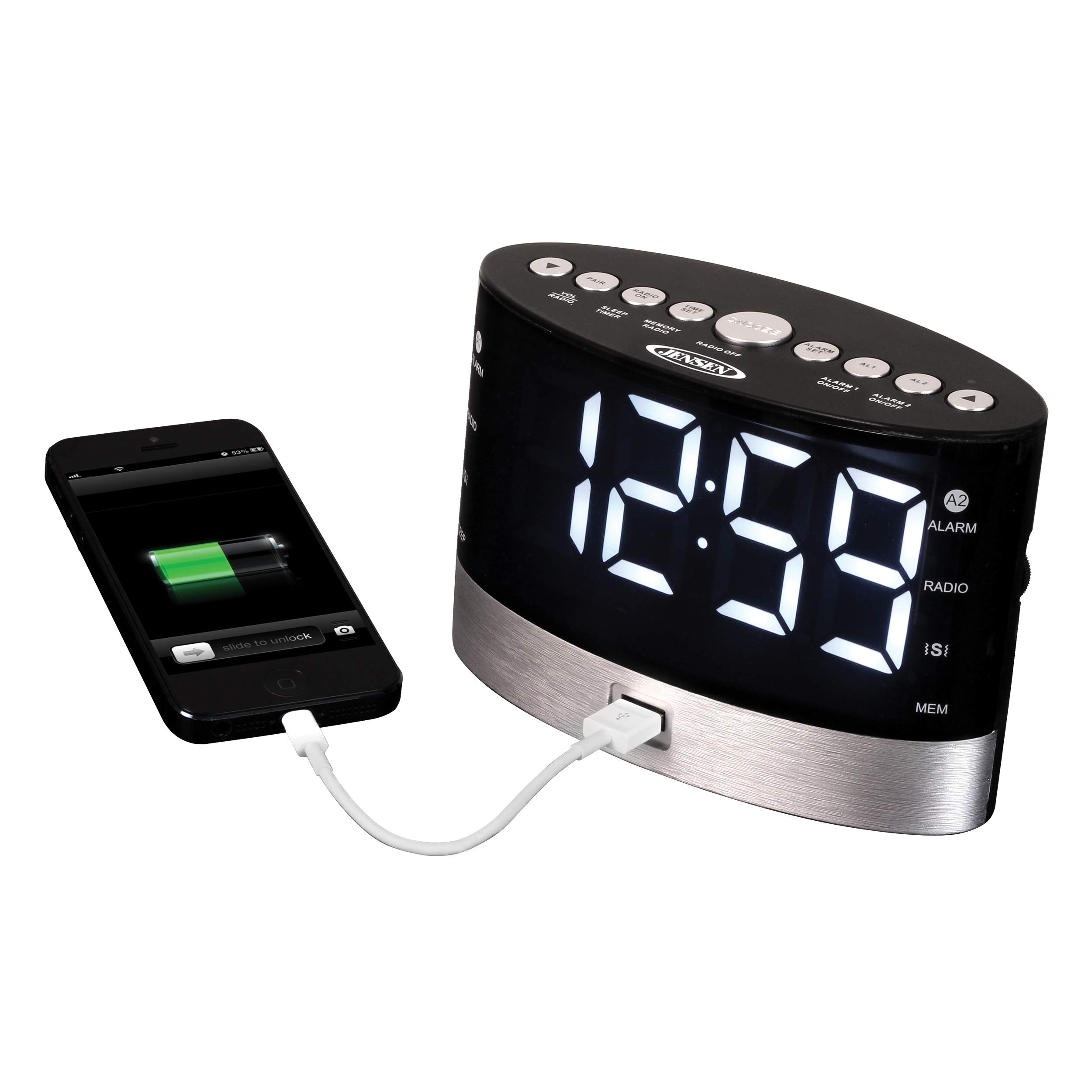 JENSEN JCR-255 JCR-255 .6-Watt AM/FM Dual-Alarm Digital Clock Radio with Under-Pillow Vibrator