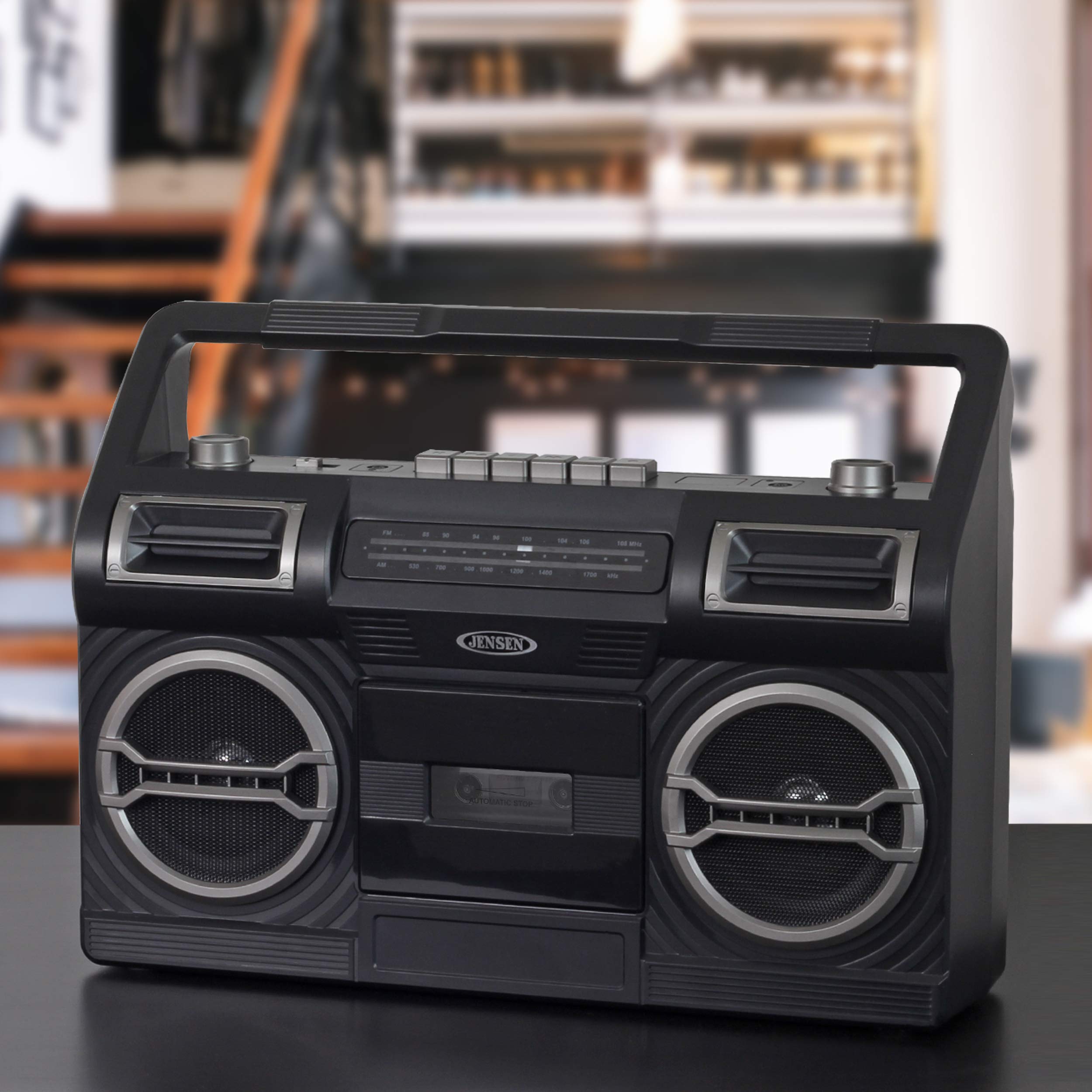 Jensen MCR-500 Portable AM/FM Radio with Cassette Player/Recorder and Built-in Speaker