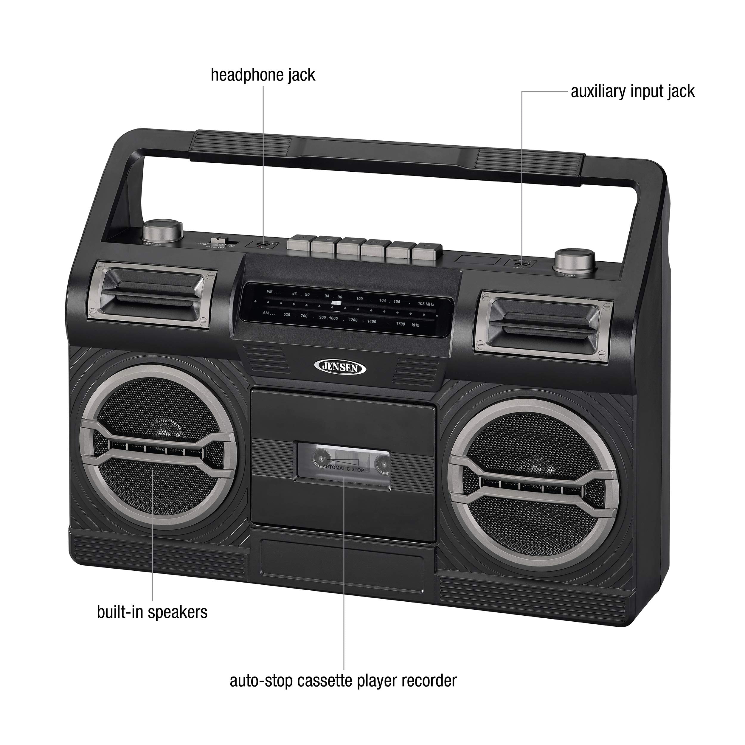 Jensen MCR-500 Portable AM/FM Radio with Cassette Player/Recorder and Built-in Speaker