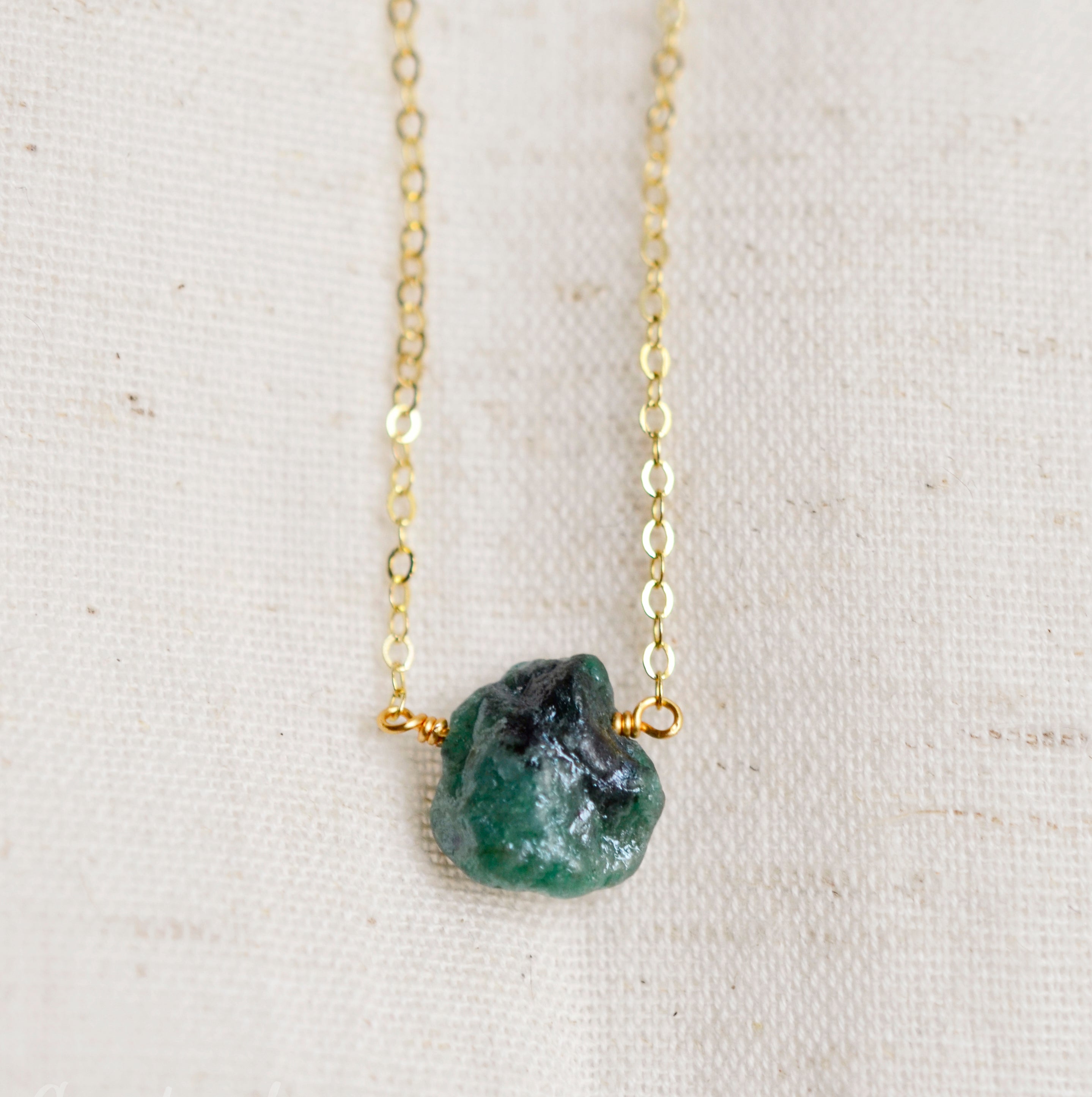 Raw Emerald Pendant in Sterling Silver or Gold Fill