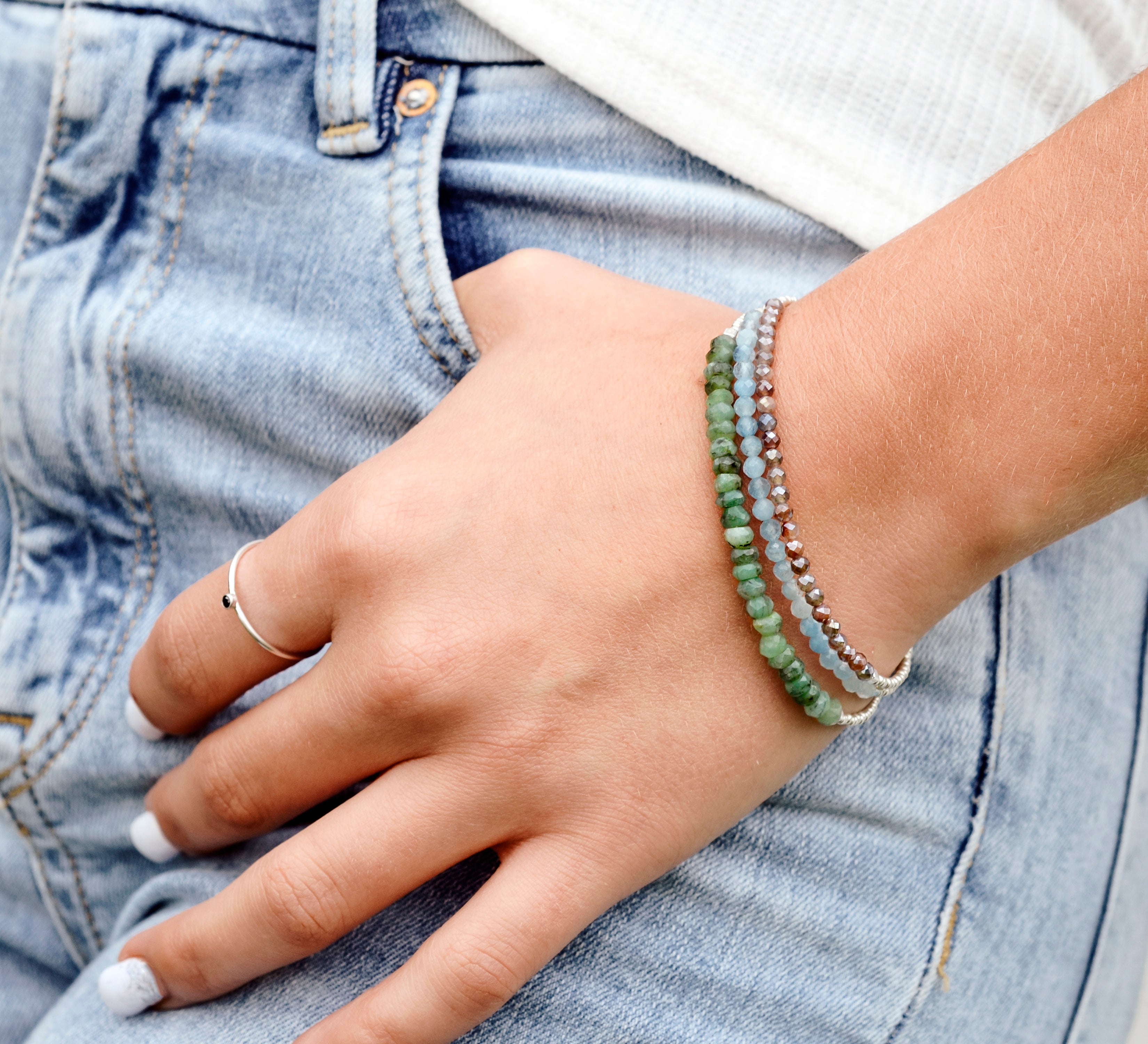 Beaded Gemstone Bracelet, Sterling Silver, 14k Gold Filled