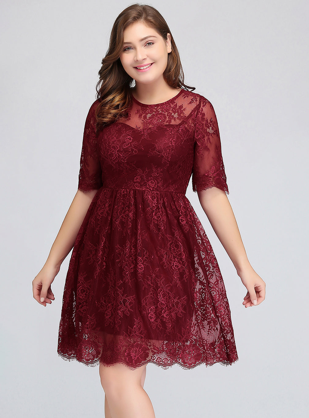Plus Size Burgundy Knee Length Dress Koscy