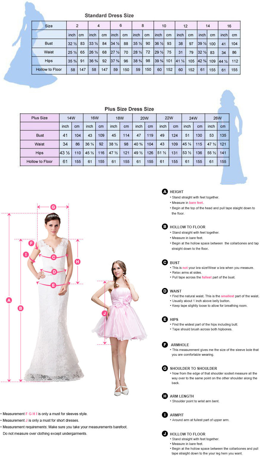 Measure Guide & Size Chart of Dresses - KOSCY Measure Guide & Size Chart of Dresses - KOSCY