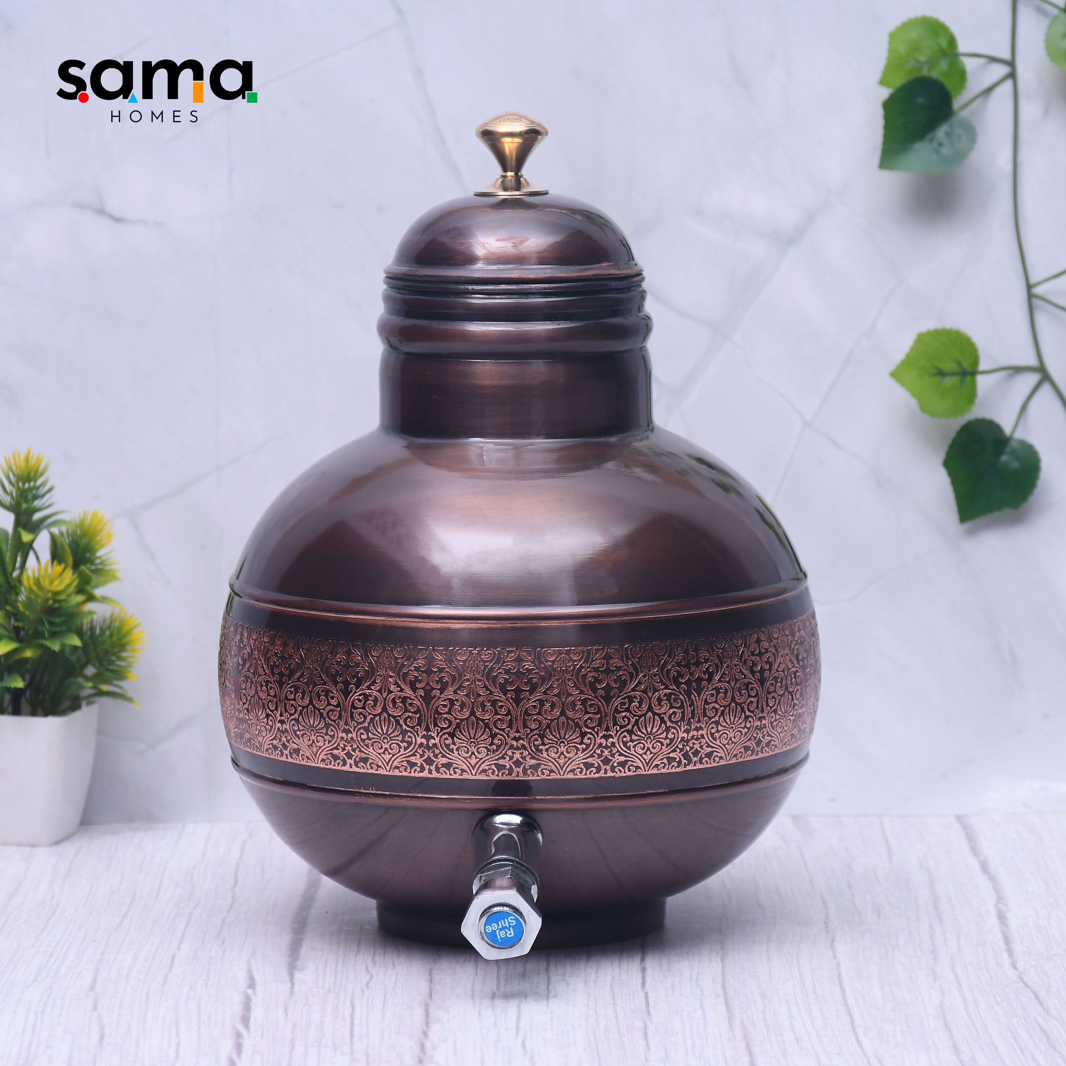 Pure Copper Water Dispenser Antique Engraved Ghada/Pot  Capacity 5000ML