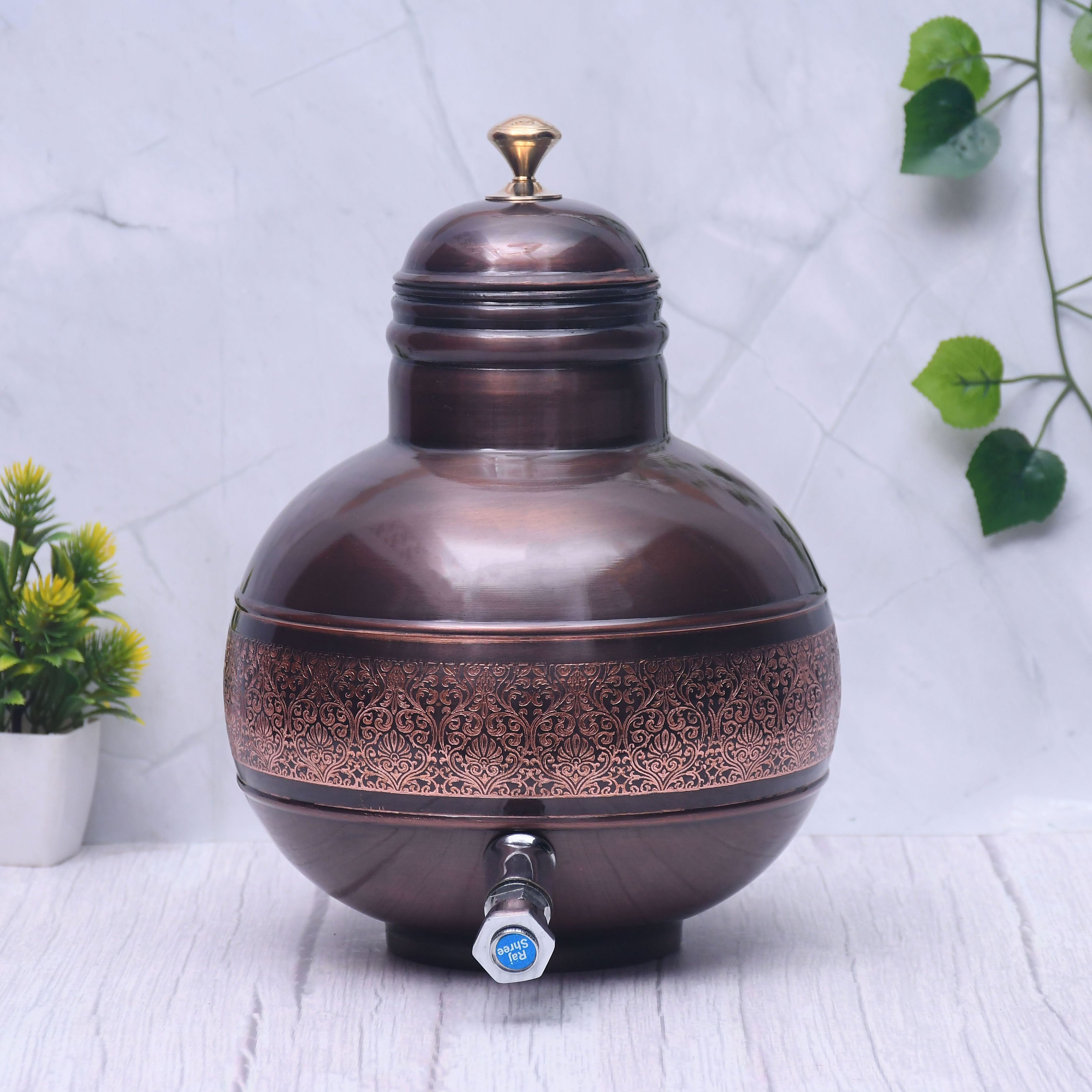 Pure Copper Water Dispenser Antique Engraved Ghada/Pot  Capacity 5000ML