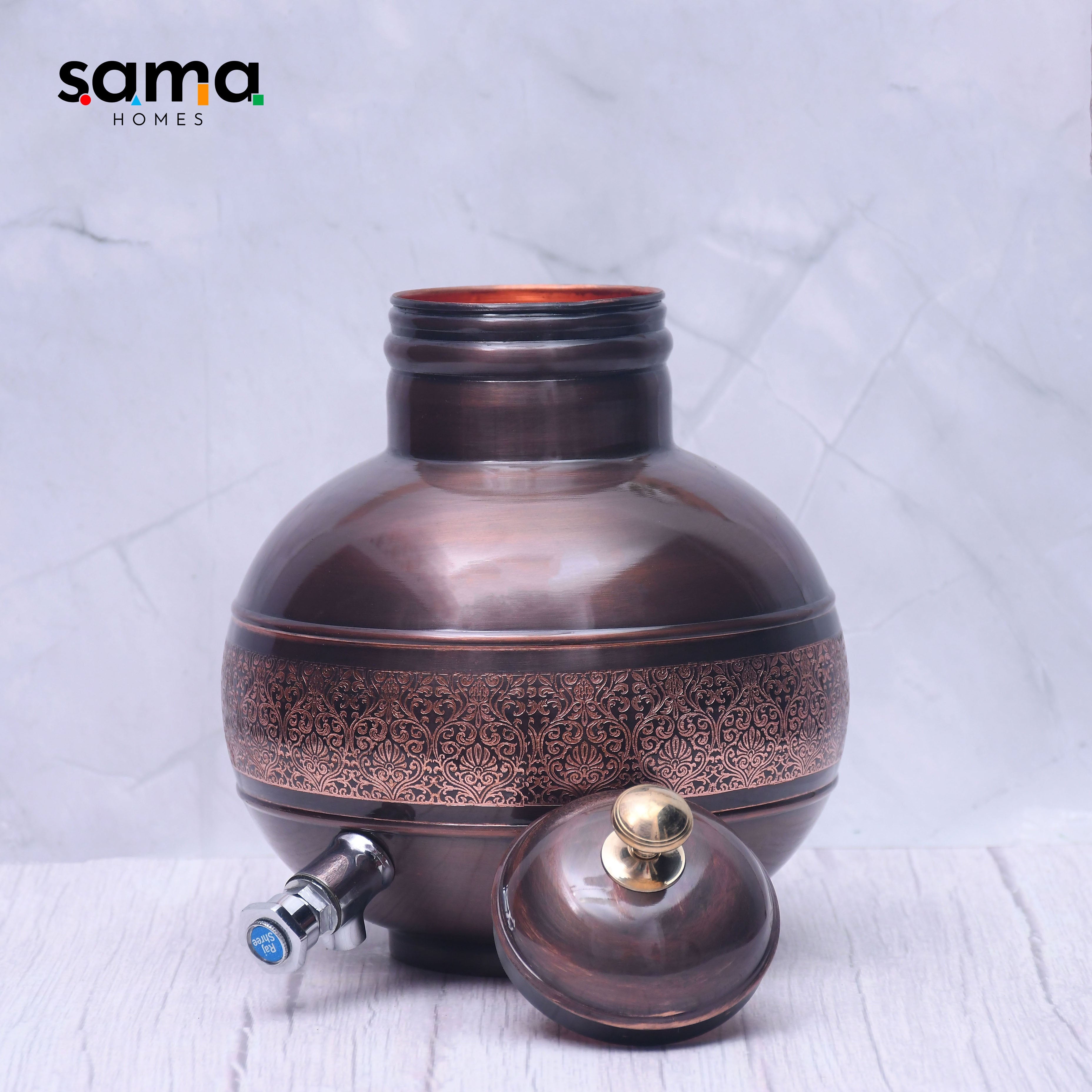 Pure Copper Water Dispenser Antique Engraved Ghada/Pot  Capacity 5000ML