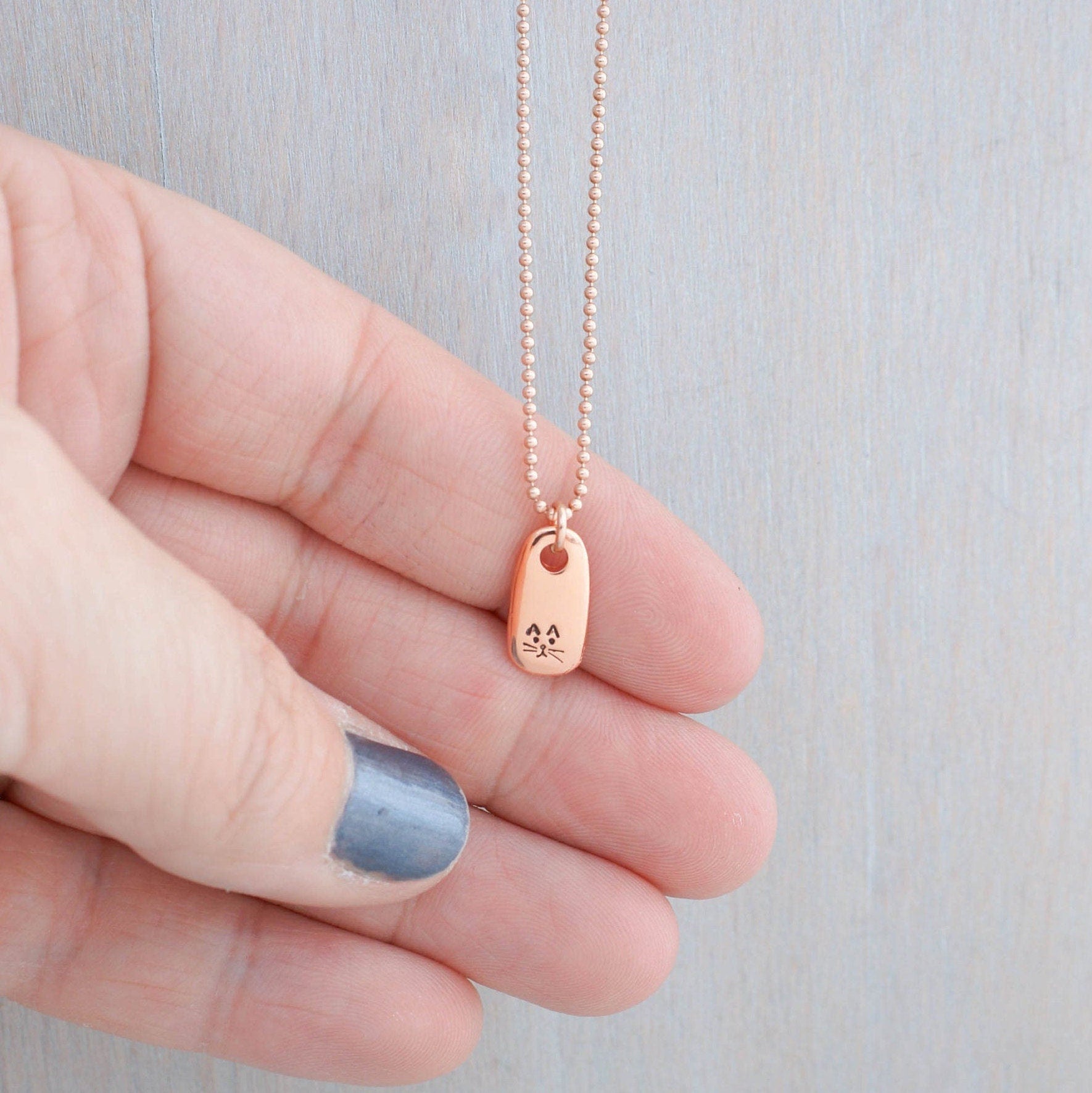 Kitten Necklace - Cute Kitty Face in Rose Gold