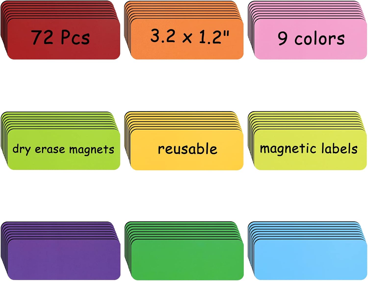 72Pcs Dry Erase Magnetic Labels,3.2 x 1.2