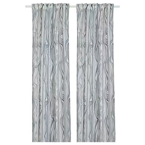 IKEA KLIPPNEJLIKA Curtains, 1 pair, white/blue, 145x250 cm (57x98 