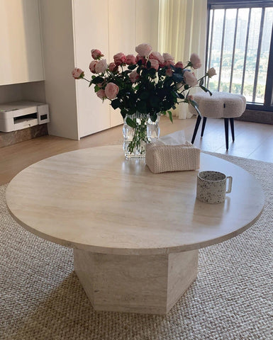 Neutral White Travertine Round Coffee Table
