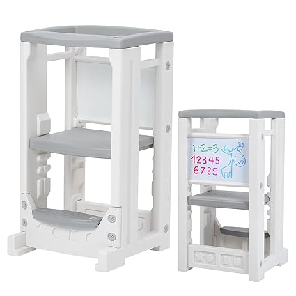 New Toddler Tower with Dry Erase Whiteboard Height Adjustable Step Stool for Kids Montessori Learning