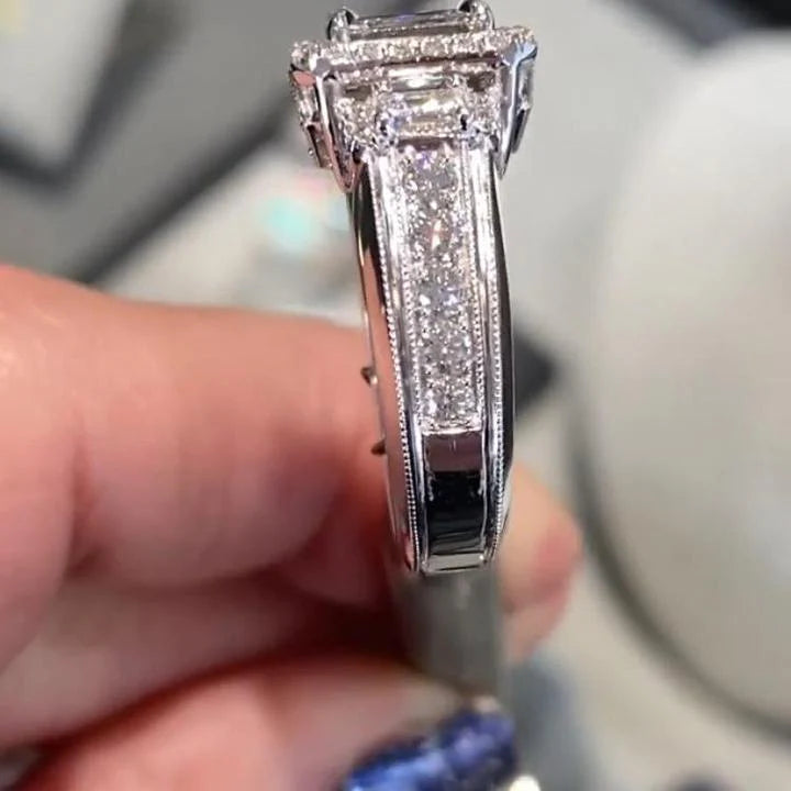 Emerald Cut 925 Sterling Silver Engagement Ring