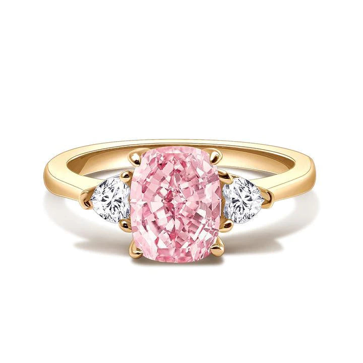 Pink Radiant Cut Three Stone Engagement Ring