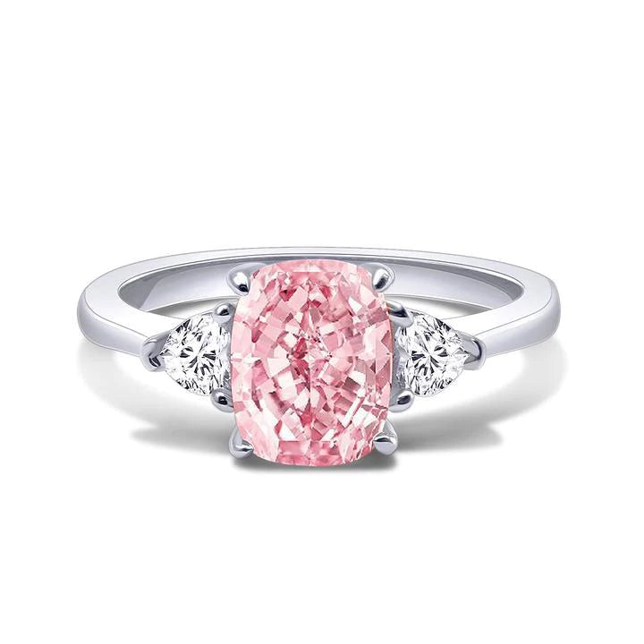 Pink Radiant Cut Three Stone Engagement Ring