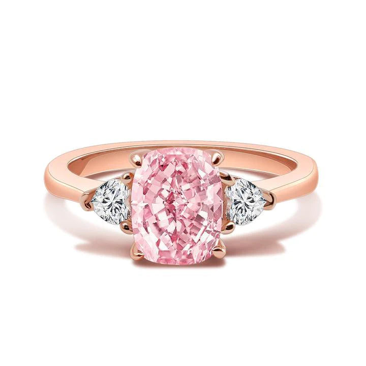 Pink Radiant Cut Three Stone Engagement Ring