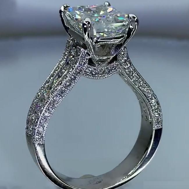 4.0 CT Radiant Cut Sterling Silver Engagement Ring