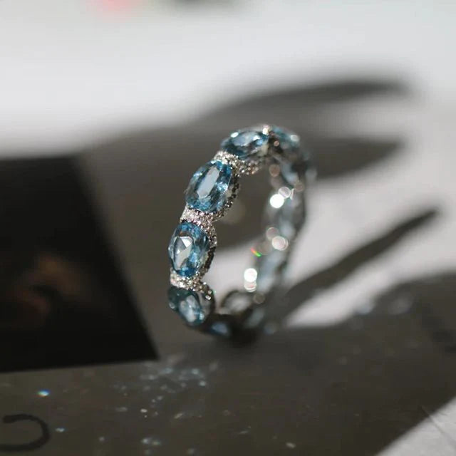 Oval Cut Eternity Blue Wedding Band