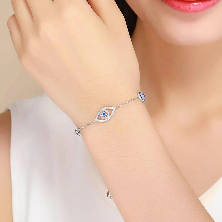 Lucky Blue Eye Design 925 Sterling Silver Slider Bracelet