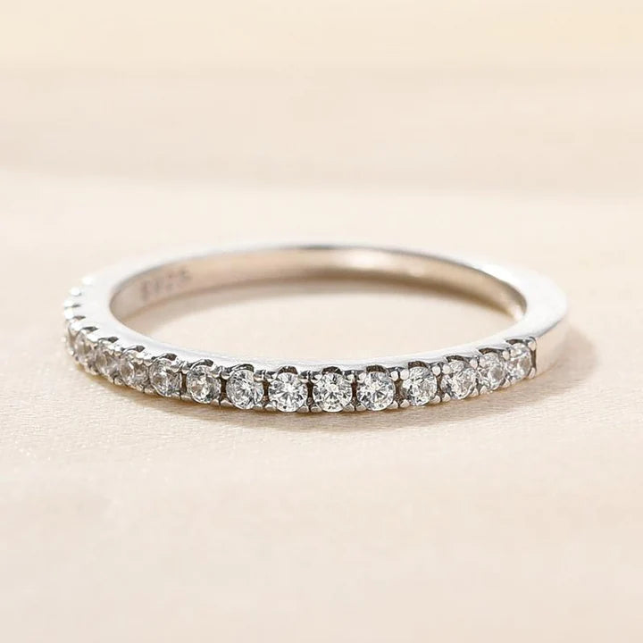 Classic Oval Cut Sterling Silver Bridal Set with Half-Eternity Band