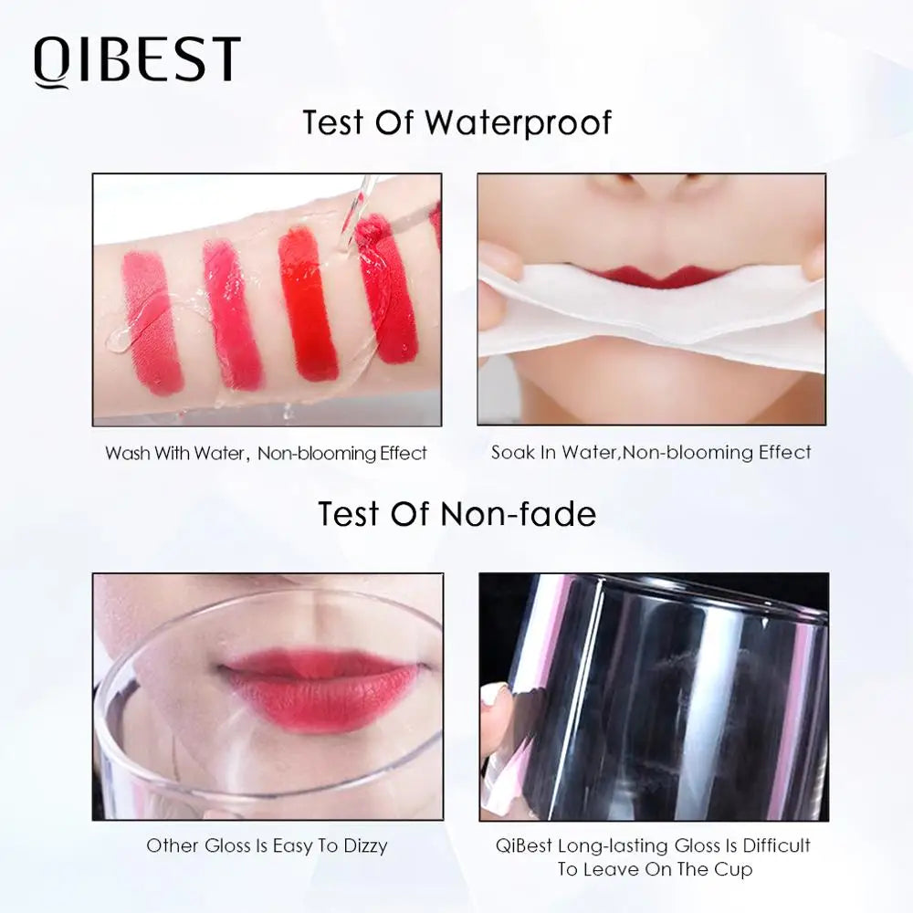 QIBEST Sexy Velvet Matte Lip Gloss Liquid Lipstick Lipgloss Beauty Red Nude Waterproof Long-lasting Lip Stain Makeup For Women