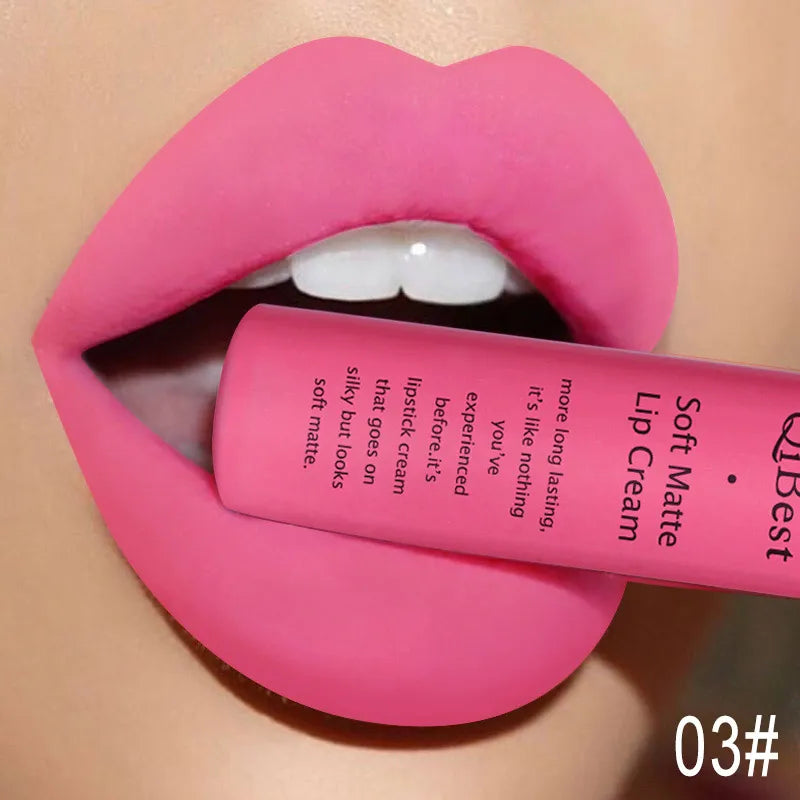 QIBEST Sexy Velvet Matte Lip Gloss Liquid Lipstick Lipgloss Beauty Red Nude Waterproof Long-lasting Lip Stain Makeup For Women