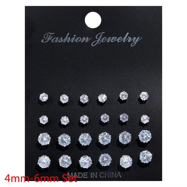 Crystal Stud Earrings Set