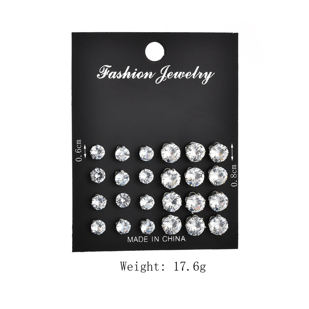 Crystal Stud Earrings Set