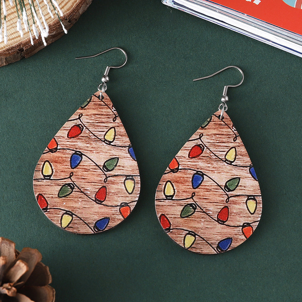 SALE -  New Style! Wooden Christmas Lights Teardrop Dangle Earrings